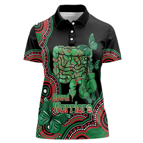 Australia Bowel Cancer Awareness Month Women Polo Shirt Boxing Gloves Warriors Aboriginal Art