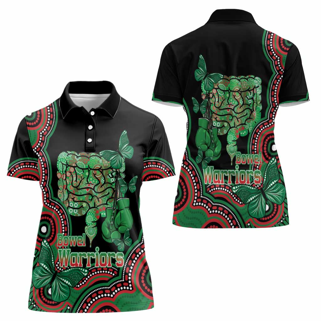 Australia Bowel Cancer Awareness Month Women Polo Shirt Boxing Gloves Warriors Aboriginal Art