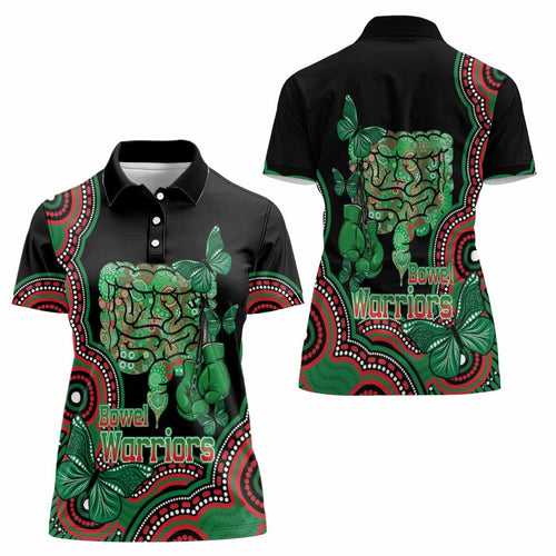 Australia Bowel Cancer Awareness Month Women Polo Shirt Boxing Gloves Warriors Aboriginal Art