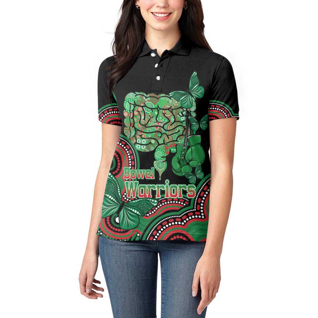 Australia Bowel Cancer Awareness Month Women Polo Shirt Boxing Gloves Warriors Aboriginal Art