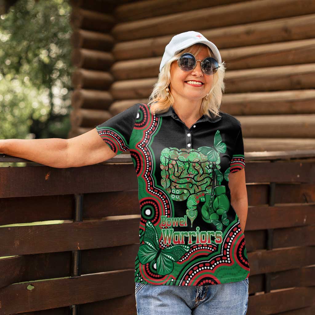 Australia Bowel Cancer Awareness Month Women Polo Shirt Boxing Gloves Warriors Aboriginal Art