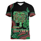 Australia Bowel Cancer Awareness Month Women V-Neck T-Shirt Boxing Gloves Warriors Aboriginal Art