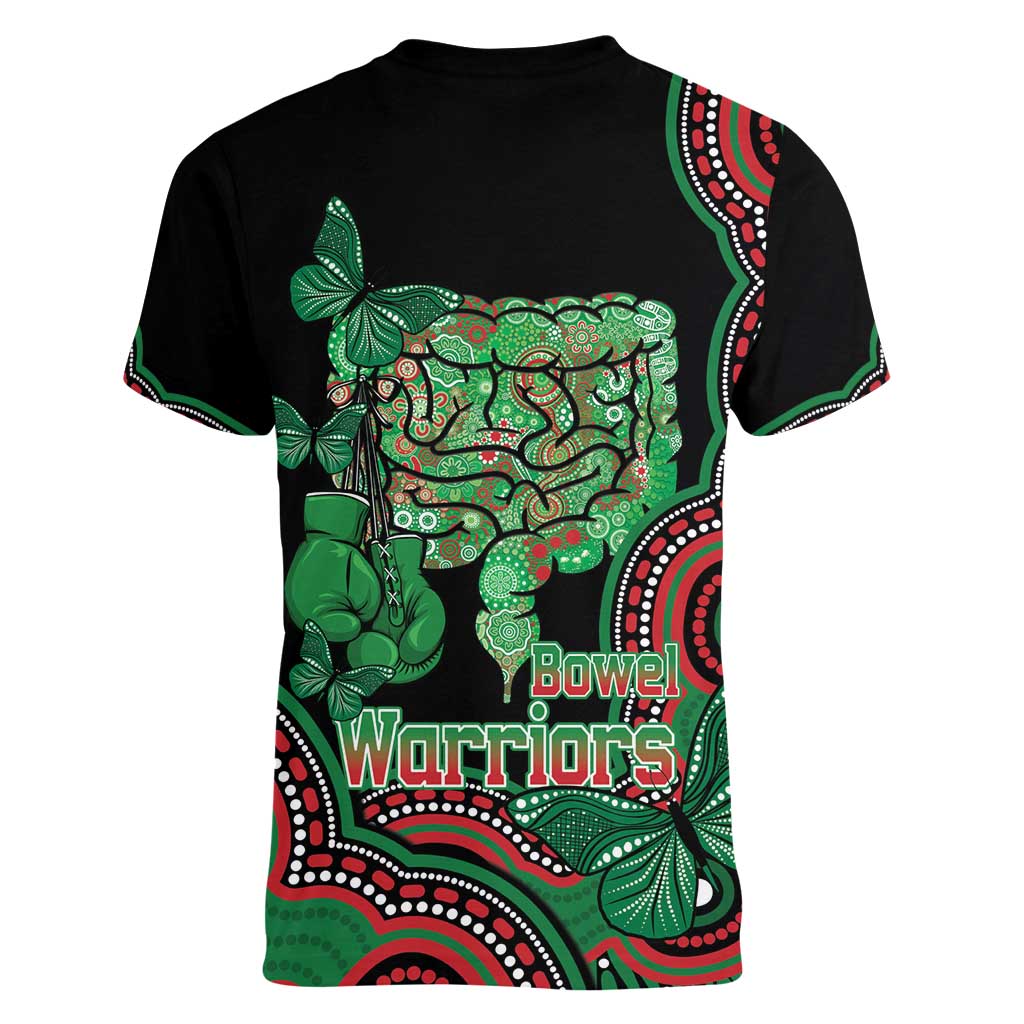 Australia Bowel Cancer Awareness Month Women V-Neck T-Shirt Boxing Gloves Warriors Aboriginal Art