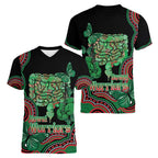 Australia Bowel Cancer Awareness Month Women V-Neck T-Shirt Boxing Gloves Warriors Aboriginal Art