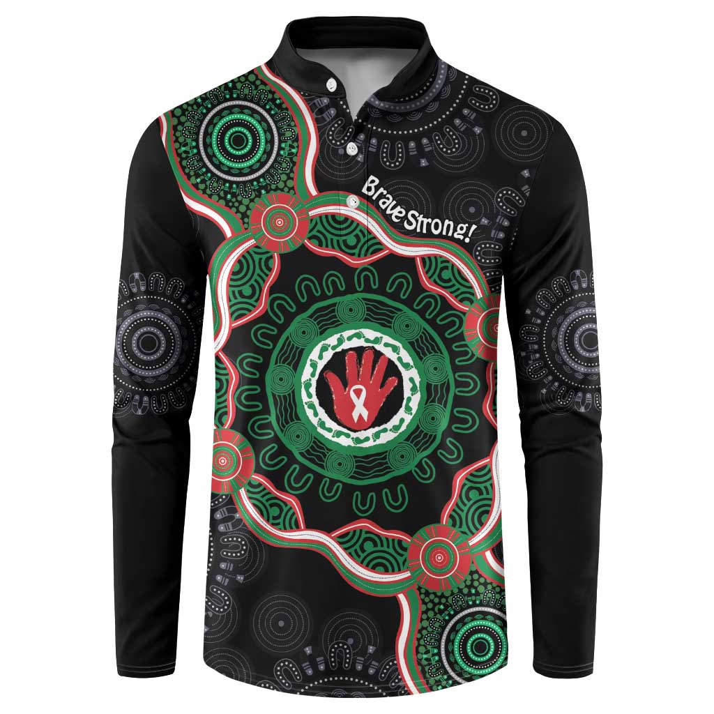 Australia Bowel Cancer Awareness Month Button Sweatshirt Brave Strong Aboriginal Art