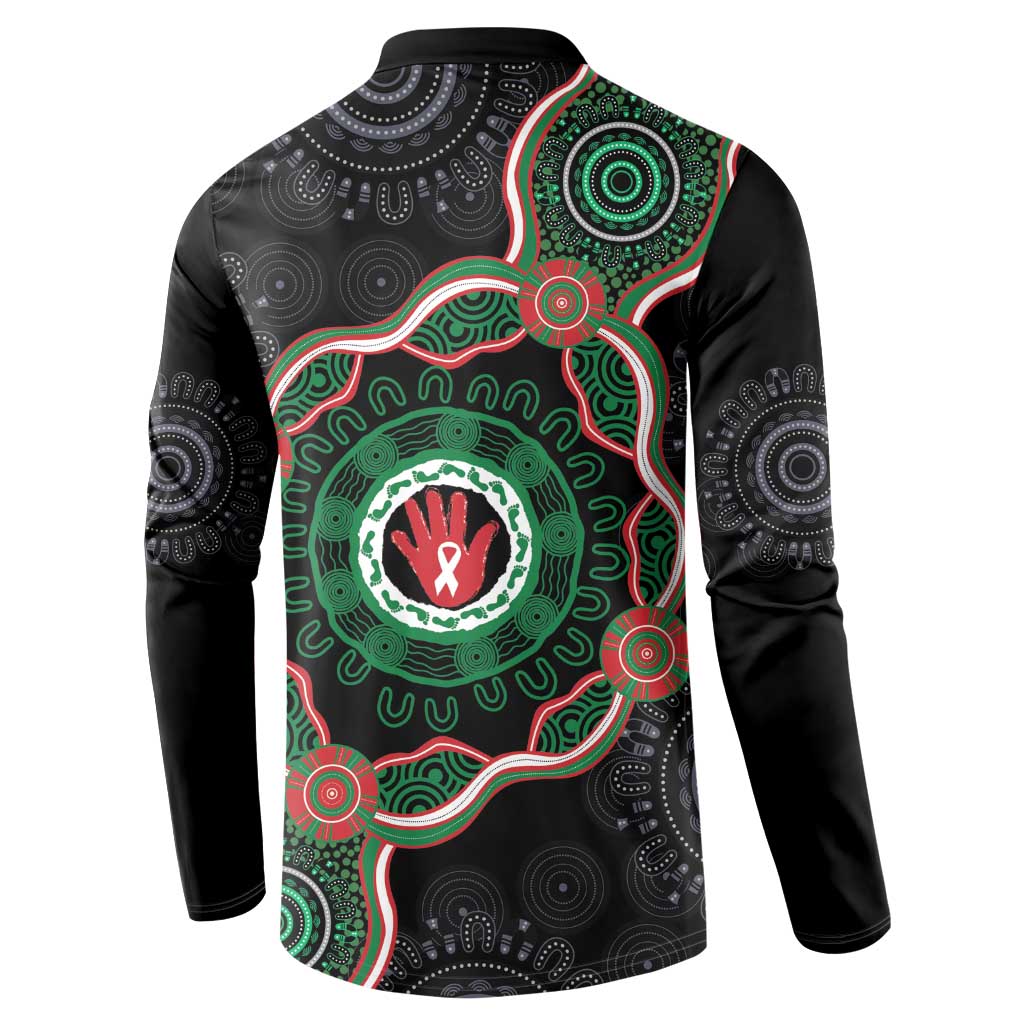 Australia Bowel Cancer Awareness Month Button Sweatshirt Brave Strong Aboriginal Art