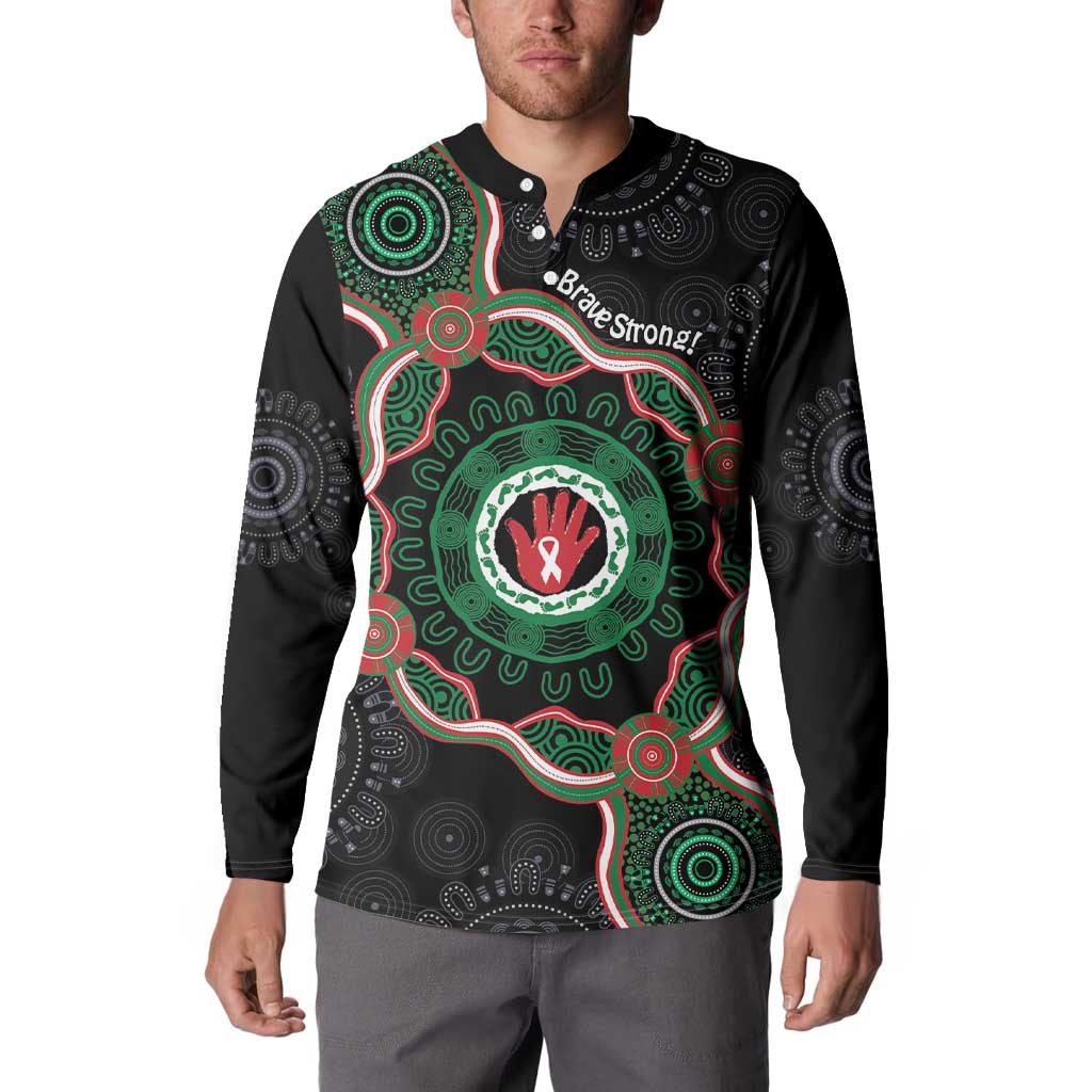 Australia Bowel Cancer Awareness Month Button Sweatshirt Brave Strong Aboriginal Art