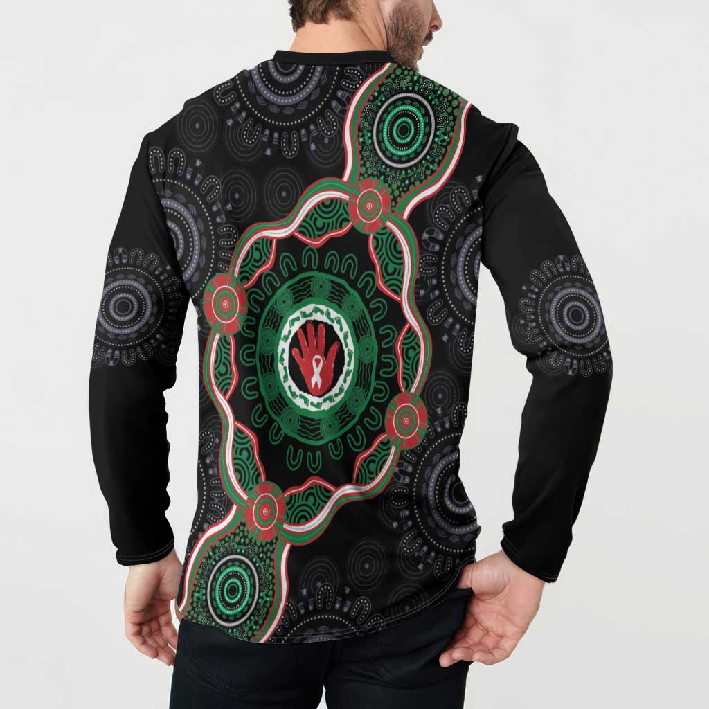 Australia Bowel Cancer Awareness Month Button Sweatshirt Brave Strong Aboriginal Art