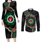 Australia Bowel Cancer Awareness Month Couples Matching Long Sleeve Bodycon Dress and Long Sleeve Button Shirt Brave Strong Aboriginal Art