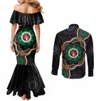 Australia Bowel Cancer Awareness Month Couples Matching Mermaid Dress and Long Sleeve Button Shirt Brave Strong Aboriginal Art