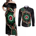 Australia Bowel Cancer Awareness Month Couples Matching Off Shoulder Maxi Dress and Long Sleeve Button Shirt Brave Strong Aboriginal Art