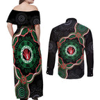 Australia Bowel Cancer Awareness Month Couples Matching Off Shoulder Maxi Dress and Long Sleeve Button Shirt Brave Strong Aboriginal Art