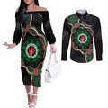 Australia Bowel Cancer Awareness Month Couples Matching Off The Shoulder Long Sleeve Dress and Long Sleeve Button Shirt Brave Strong Aboriginal Art