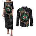 Australia Bowel Cancer Awareness Month Couples Matching Puletasi and Long Sleeve Button Shirt Brave Strong Aboriginal Art