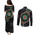 Australia Bowel Cancer Awareness Month Couples Matching Puletasi and Long Sleeve Button Shirt Brave Strong Aboriginal Art