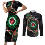 Australia Bowel Cancer Awareness Month Couples Matching Short Sleeve Bodycon Dress and Long Sleeve Button Shirt Brave Strong Aboriginal Art