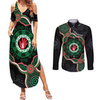 Australia Bowel Cancer Awareness Month Couples Matching Summer Maxi Dress and Long Sleeve Button Shirt Brave Strong Aboriginal Art