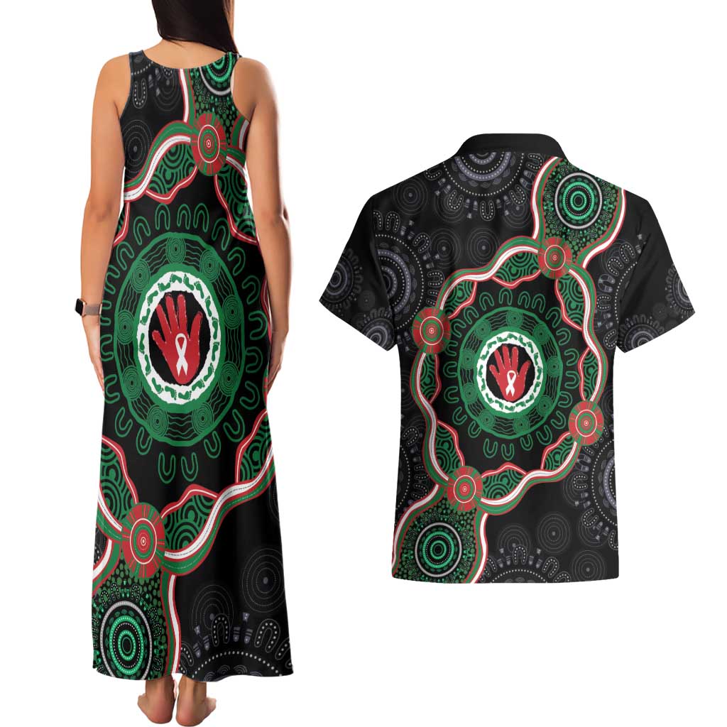 Australia Bowel Cancer Awareness Month Couples Matching Tank Maxi Dress and Hawaiian Shirt Brave Strong Aboriginal Art