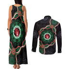 Australia Bowel Cancer Awareness Month Couples Matching Tank Maxi Dress and Long Sleeve Button Shirt Brave Strong Aboriginal Art