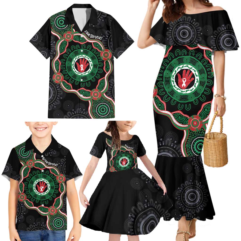 Australia Bowel Cancer Awareness Month Family Matching Mermaid Dress and Hawaiian Shirt Brave Strong Aboriginal Art
