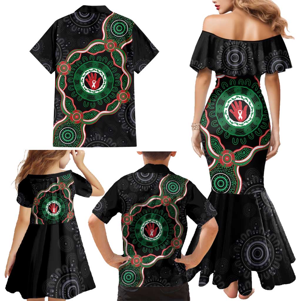 Australia Bowel Cancer Awareness Month Family Matching Mermaid Dress and Hawaiian Shirt Brave Strong Aboriginal Art