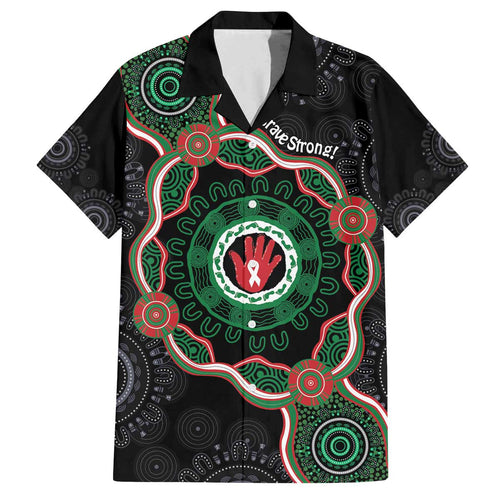 Australia Bowel Cancer Awareness Month Family Matching Off The Shoulder Long Sleeve Dress and Hawaiian Shirt Brave Strong Aboriginal Art