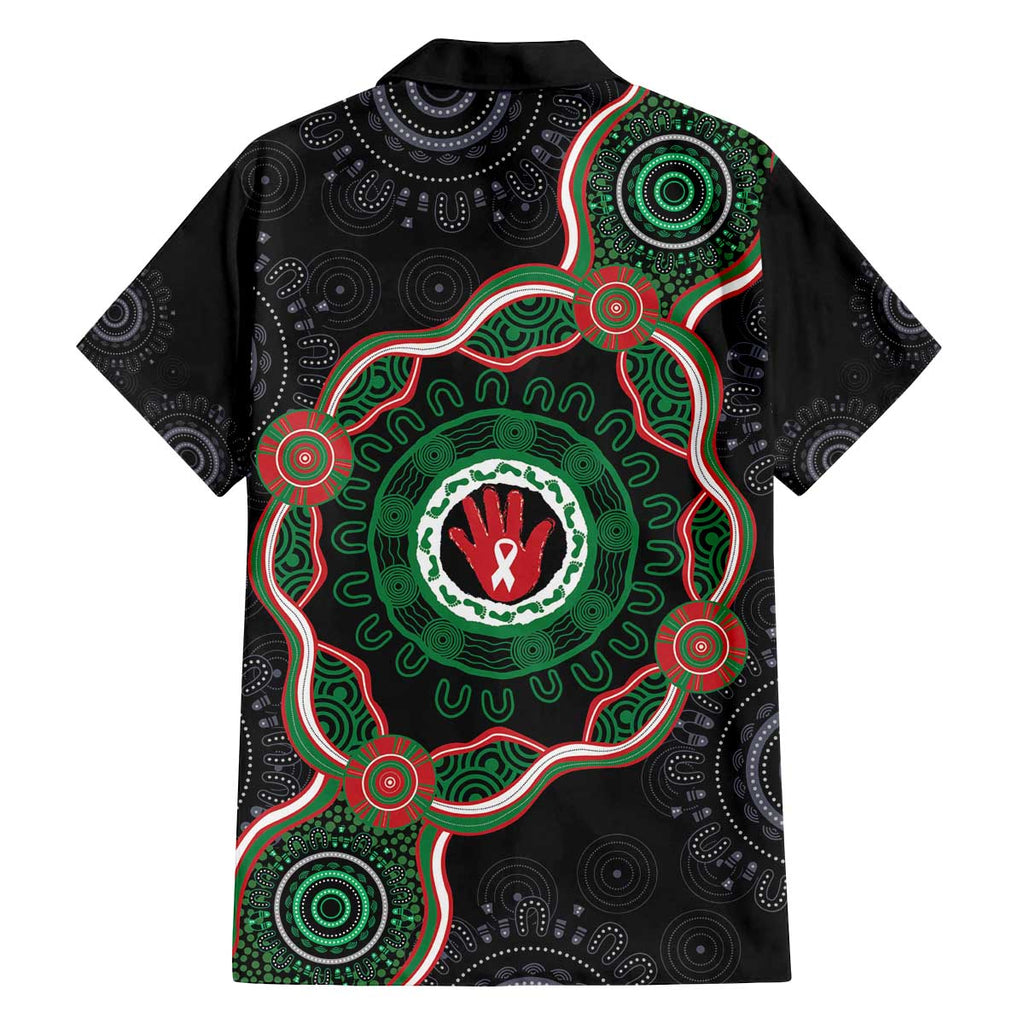 Australia Bowel Cancer Awareness Month Family Matching Off The Shoulder Long Sleeve Dress and Hawaiian Shirt Brave Strong Aboriginal Art