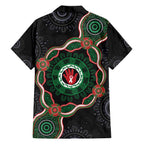 Australia Bowel Cancer Awareness Month Family Matching Off The Shoulder Long Sleeve Dress and Hawaiian Shirt Brave Strong Aboriginal Art