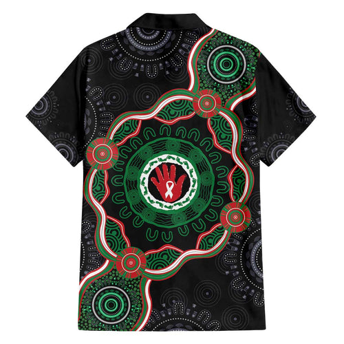 Australia Bowel Cancer Awareness Month Family Matching Off The Shoulder Long Sleeve Dress and Hawaiian Shirt Brave Strong Aboriginal Art