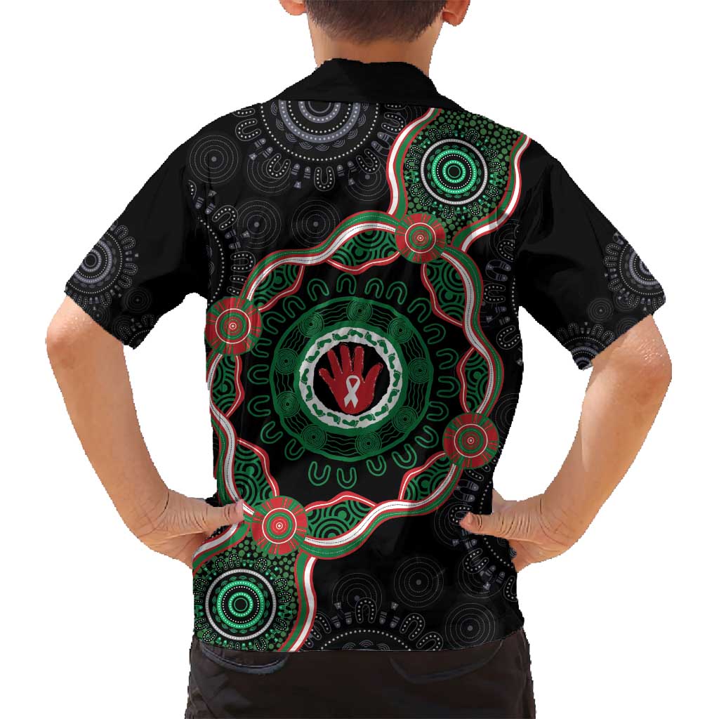 Australia Bowel Cancer Awareness Month Family Matching Off Shoulder Maxi Dress and Hawaiian Shirt Brave Strong Aboriginal Art