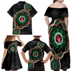 Australia Bowel Cancer Awareness Month Family Matching Off Shoulder Maxi Dress and Hawaiian Shirt Brave Strong Aboriginal Art