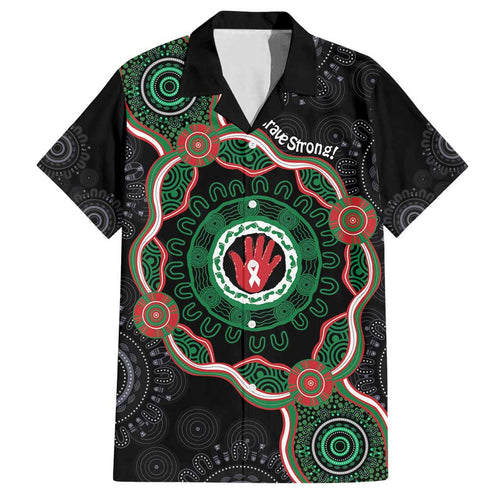 Australia Bowel Cancer Awareness Month Family Matching Off Shoulder Maxi Dress and Hawaiian Shirt Brave Strong Aboriginal Art