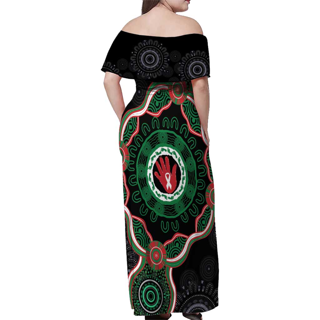Australia Bowel Cancer Awareness Month Family Matching Off Shoulder Maxi Dress and Hawaiian Shirt Brave Strong Aboriginal Art