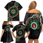 Australia Bowel Cancer Awareness Month Family Matching Off Shoulder Short Dress and Hawaiian Shirt Brave Strong Aboriginal Art
