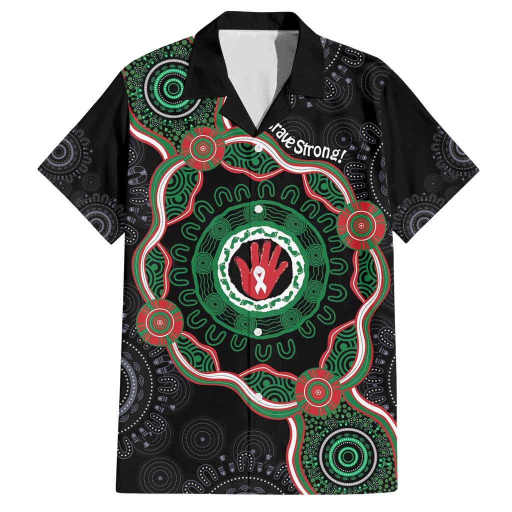 Australia Bowel Cancer Awareness Month Family Matching Off Shoulder Short Dress and Hawaiian Shirt Brave Strong Aboriginal Art