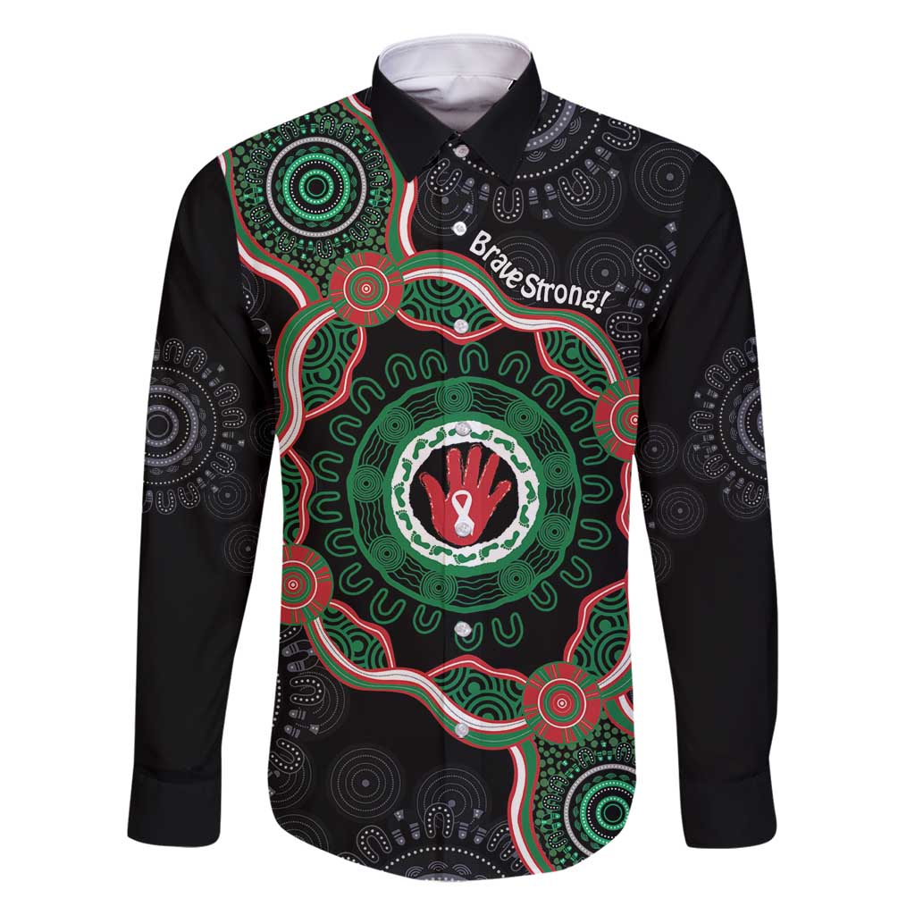 Australia Bowel Cancer Awareness Month Family Matching Off Shoulder Short Dress and Hawaiian Shirt Brave Strong Aboriginal Art