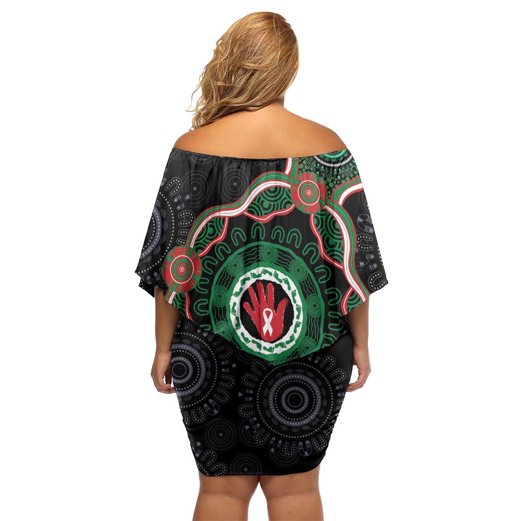 Australia Bowel Cancer Awareness Month Family Matching Off Shoulder Short Dress and Hawaiian Shirt Brave Strong Aboriginal Art