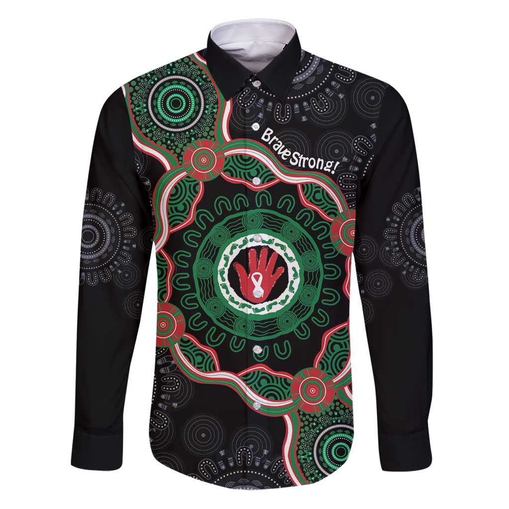 Australia Bowel Cancer Awareness Month Family Matching Puletasi and Hawaiian Shirt Brave Strong Aboriginal Art