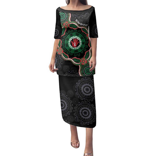 Australia Bowel Cancer Awareness Month Family Matching Puletasi and Hawaiian Shirt Brave Strong Aboriginal Art