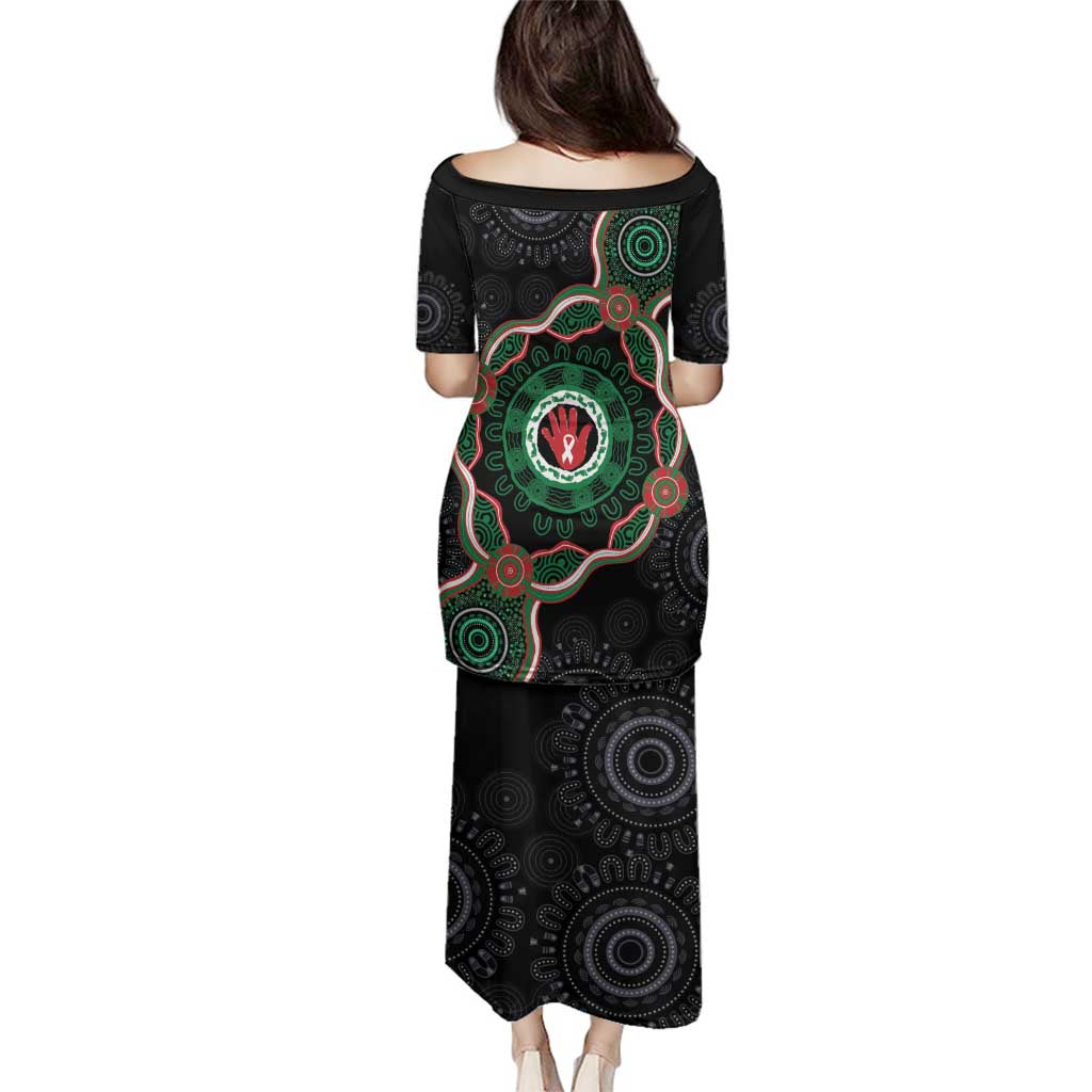 Australia Bowel Cancer Awareness Month Family Matching Puletasi and Hawaiian Shirt Brave Strong Aboriginal Art