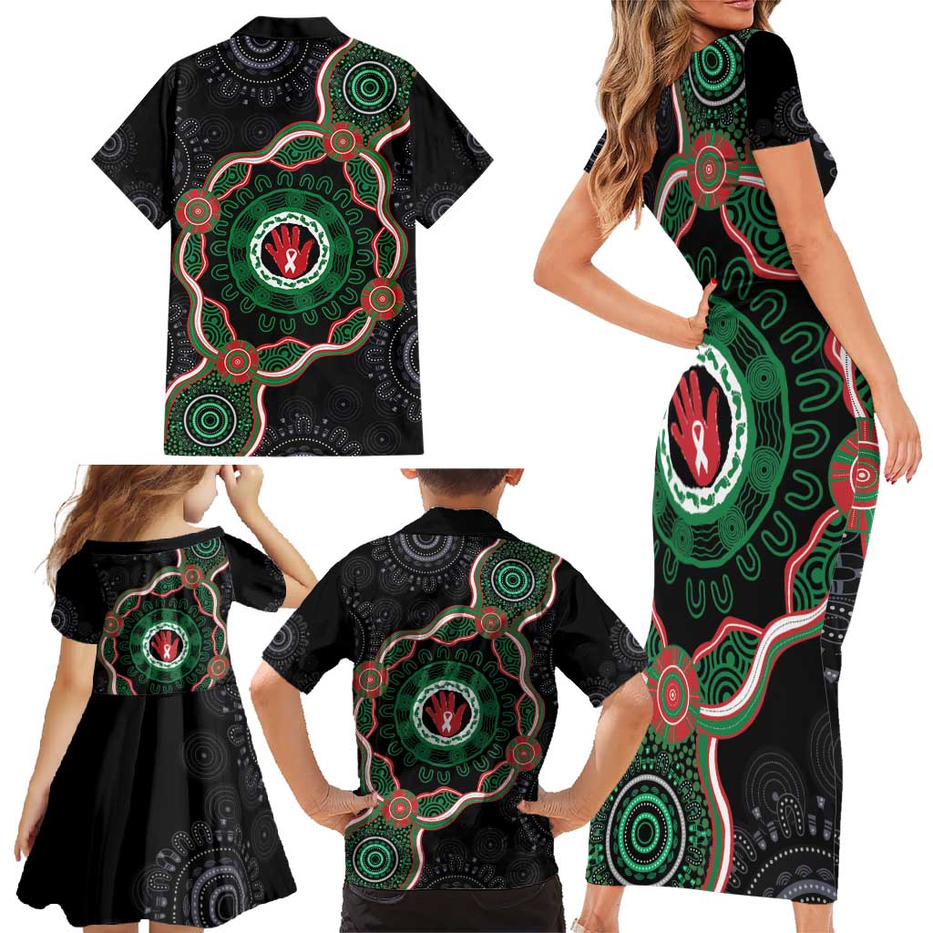 Australia Bowel Cancer Awareness Month Family Matching Short Sleeve Bodycon Dress and Hawaiian Shirt Brave Strong Aboriginal Art
