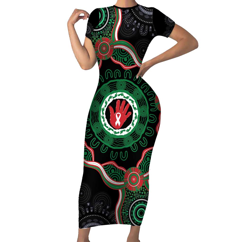Australia Bowel Cancer Awareness Month Family Matching Short Sleeve Bodycon Dress and Hawaiian Shirt Brave Strong Aboriginal Art