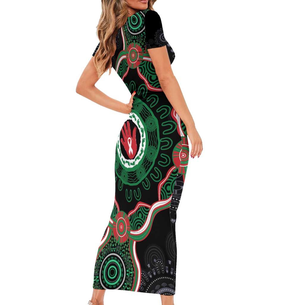 Australia Bowel Cancer Awareness Month Family Matching Short Sleeve Bodycon Dress and Hawaiian Shirt Brave Strong Aboriginal Art