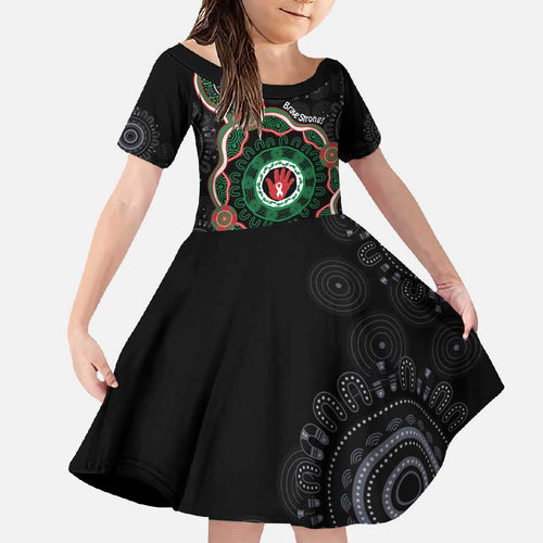 Australia Bowel Cancer Awareness Month Family Matching Summer Maxi Dress and Hawaiian Shirt Brave Strong Aboriginal Art