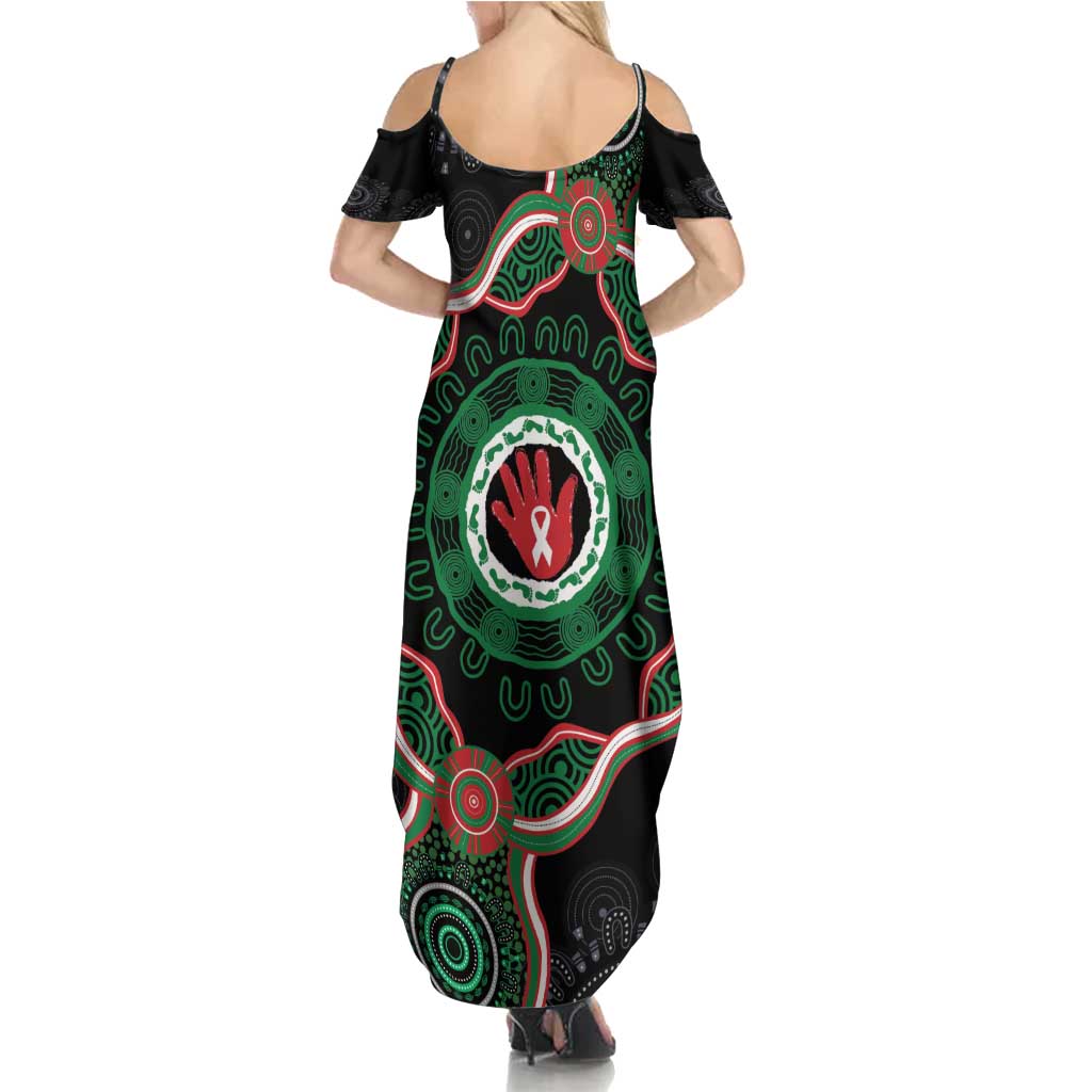 Australia Bowel Cancer Awareness Month Family Matching Summer Maxi Dress and Hawaiian Shirt Brave Strong Aboriginal Art