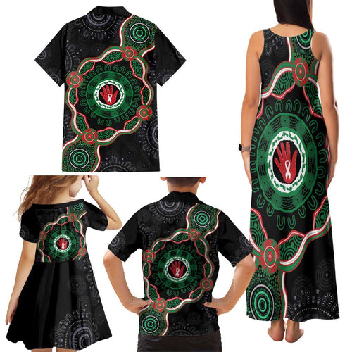 Australia Bowel Cancer Awareness Month Family Matching Tank Maxi Dress and Hawaiian Shirt Brave Strong Aboriginal Art