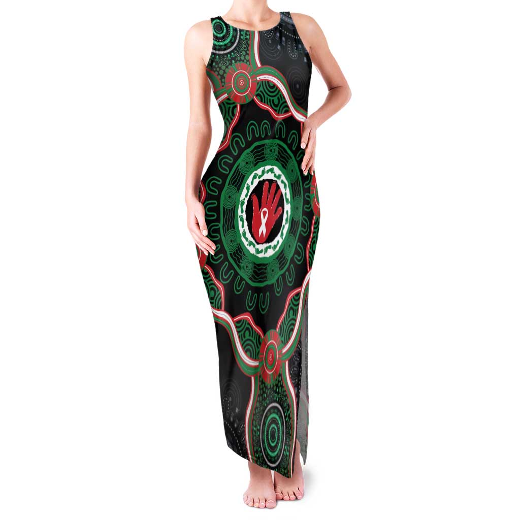Australia Bowel Cancer Awareness Month Family Matching Tank Maxi Dress and Hawaiian Shirt Brave Strong Aboriginal Art
