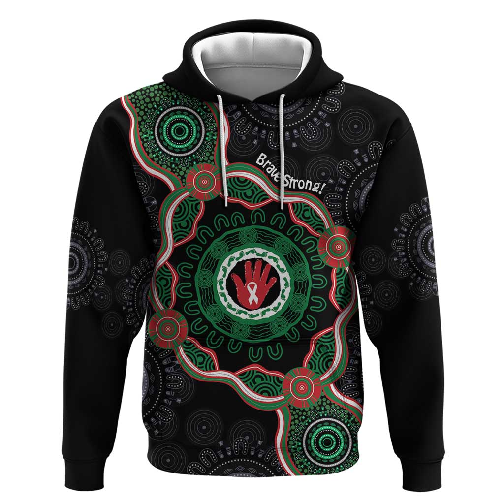Australia Bowel Cancer Awareness Month Hoodie Brave Strong Aboriginal Art