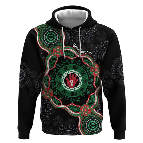 Australia Bowel Cancer Awareness Month Hoodie Brave Strong Aboriginal Art