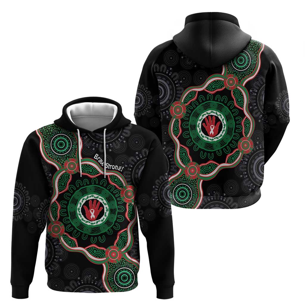 Australia Bowel Cancer Awareness Month Hoodie Brave Strong Aboriginal Art